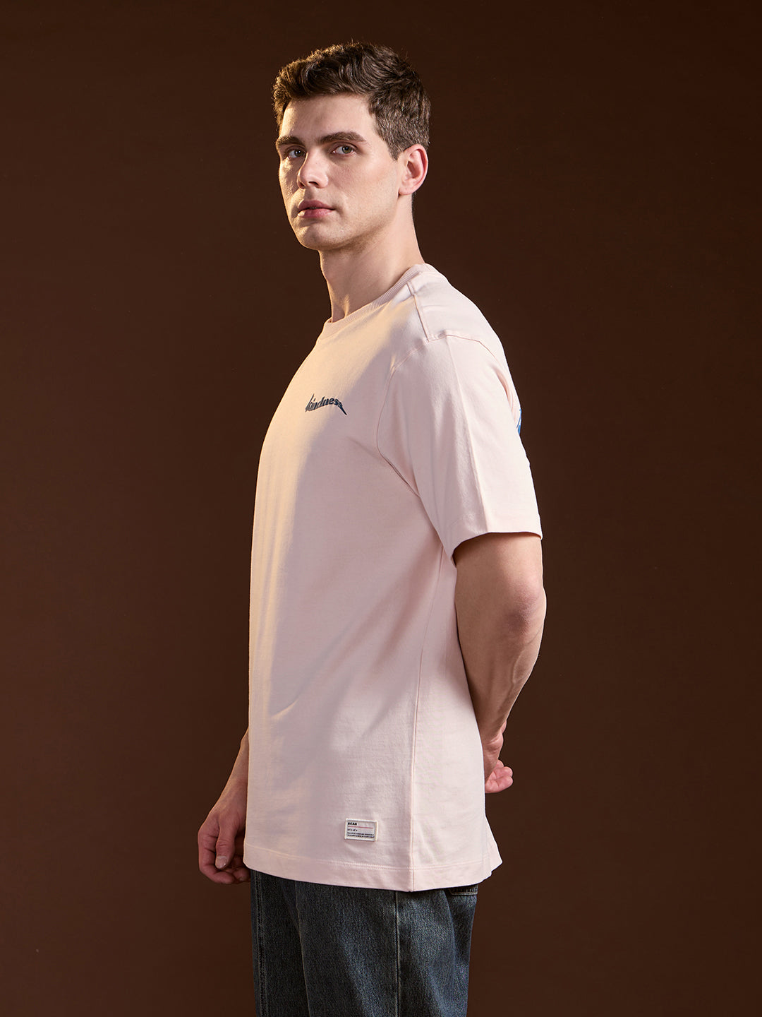Men Peach Oversized Crew Neck T-Shirt