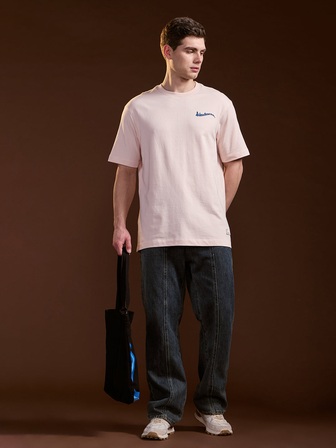 Men Peach Oversized Crew Neck T-Shirt