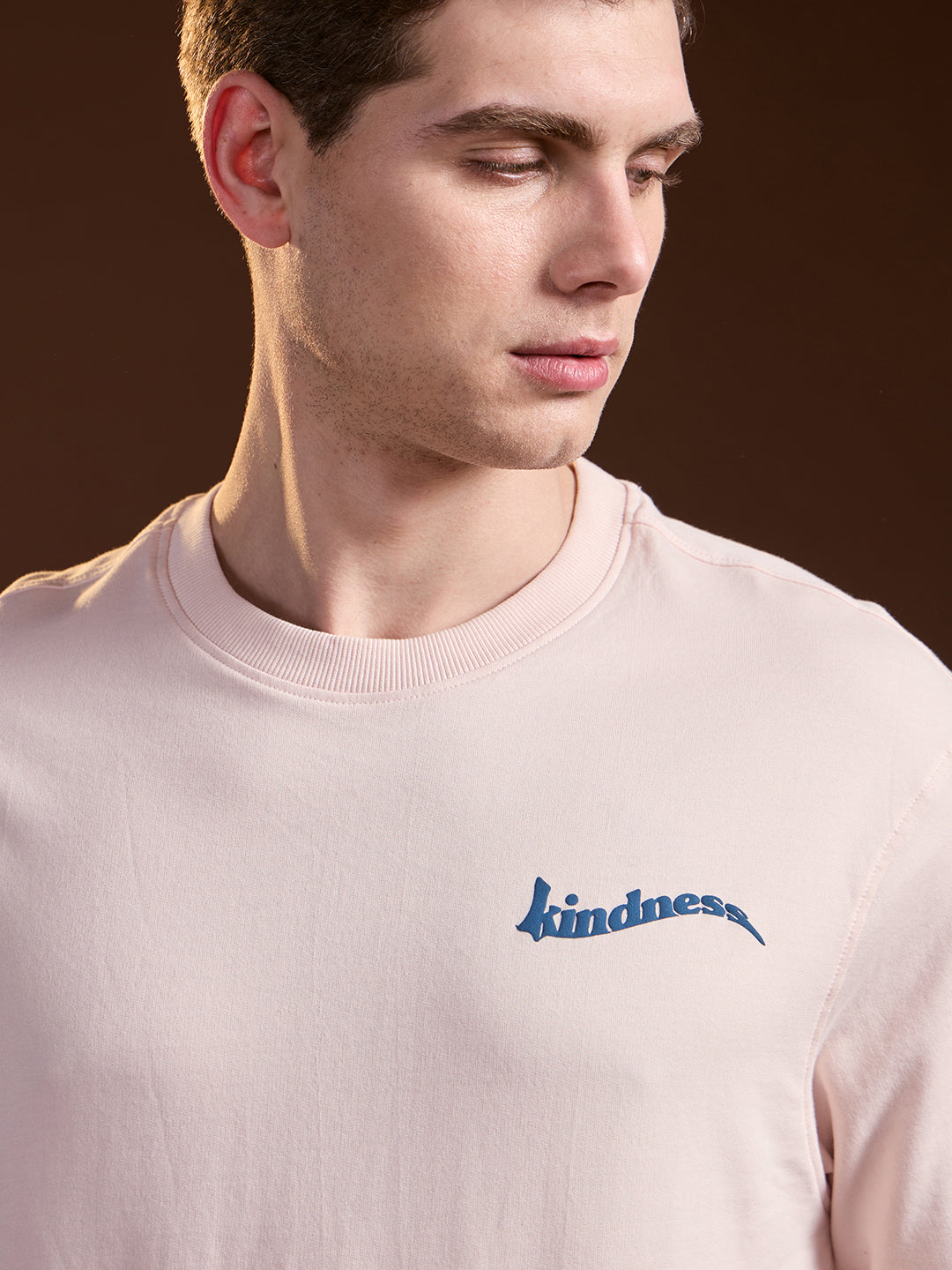 Men Peach Oversized Crew Neck T-Shirt