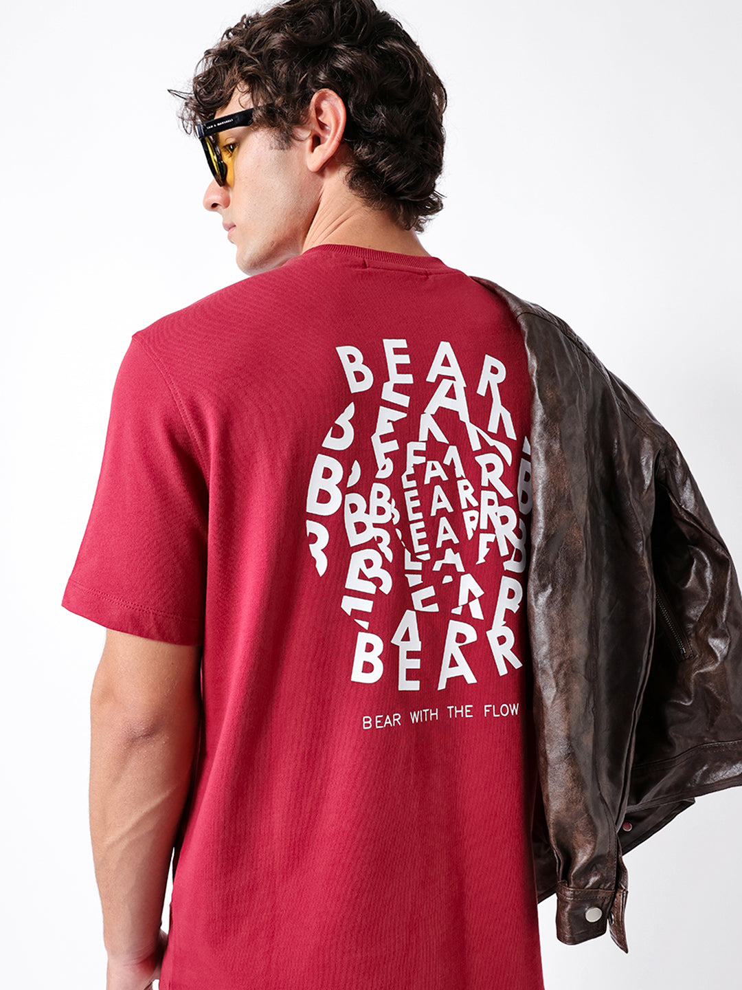 Men Red Graphic Cotton Crew Neck T-Shirt