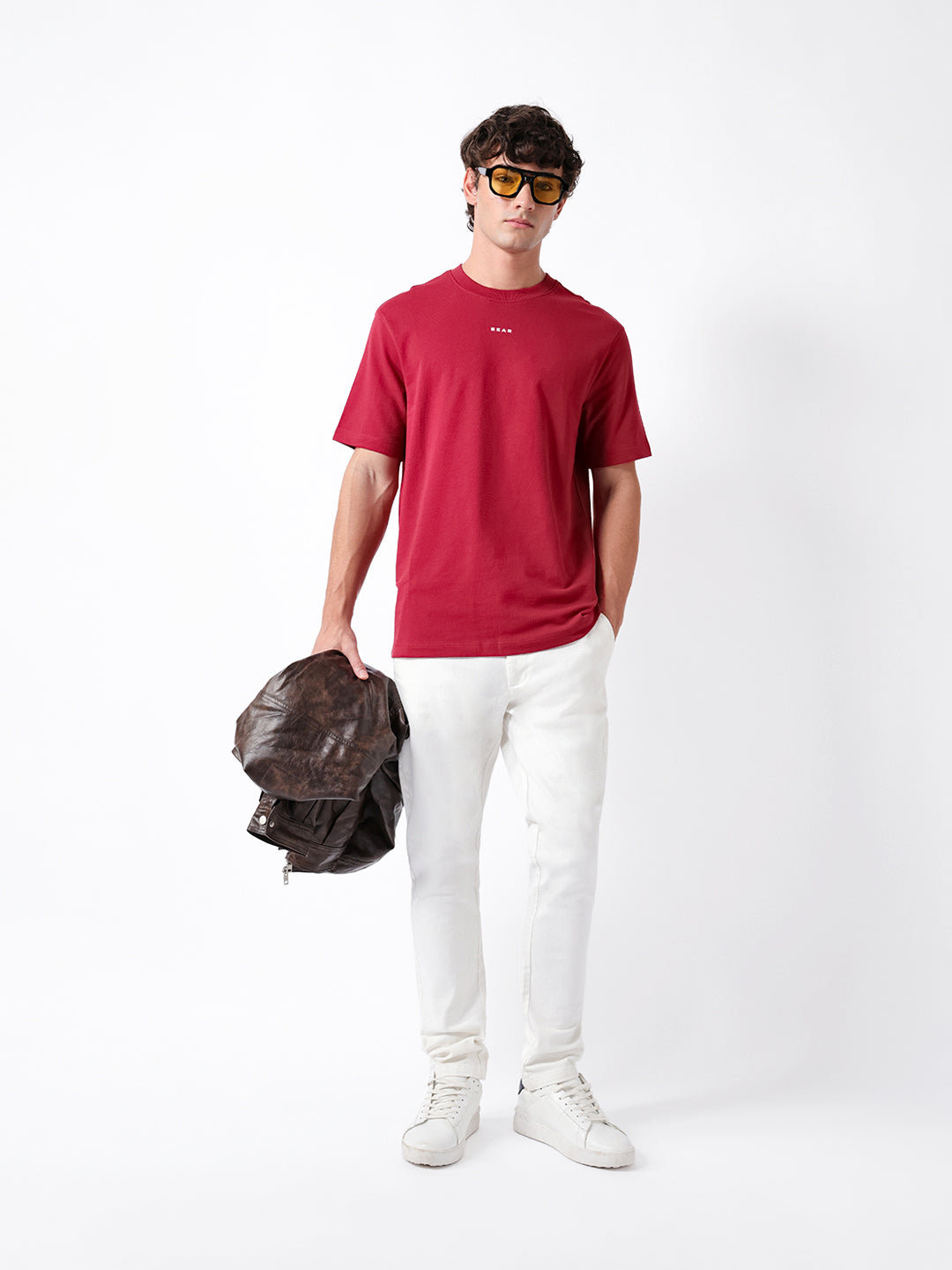 Men Red Graphic Cotton Crew Neck T-Shirt