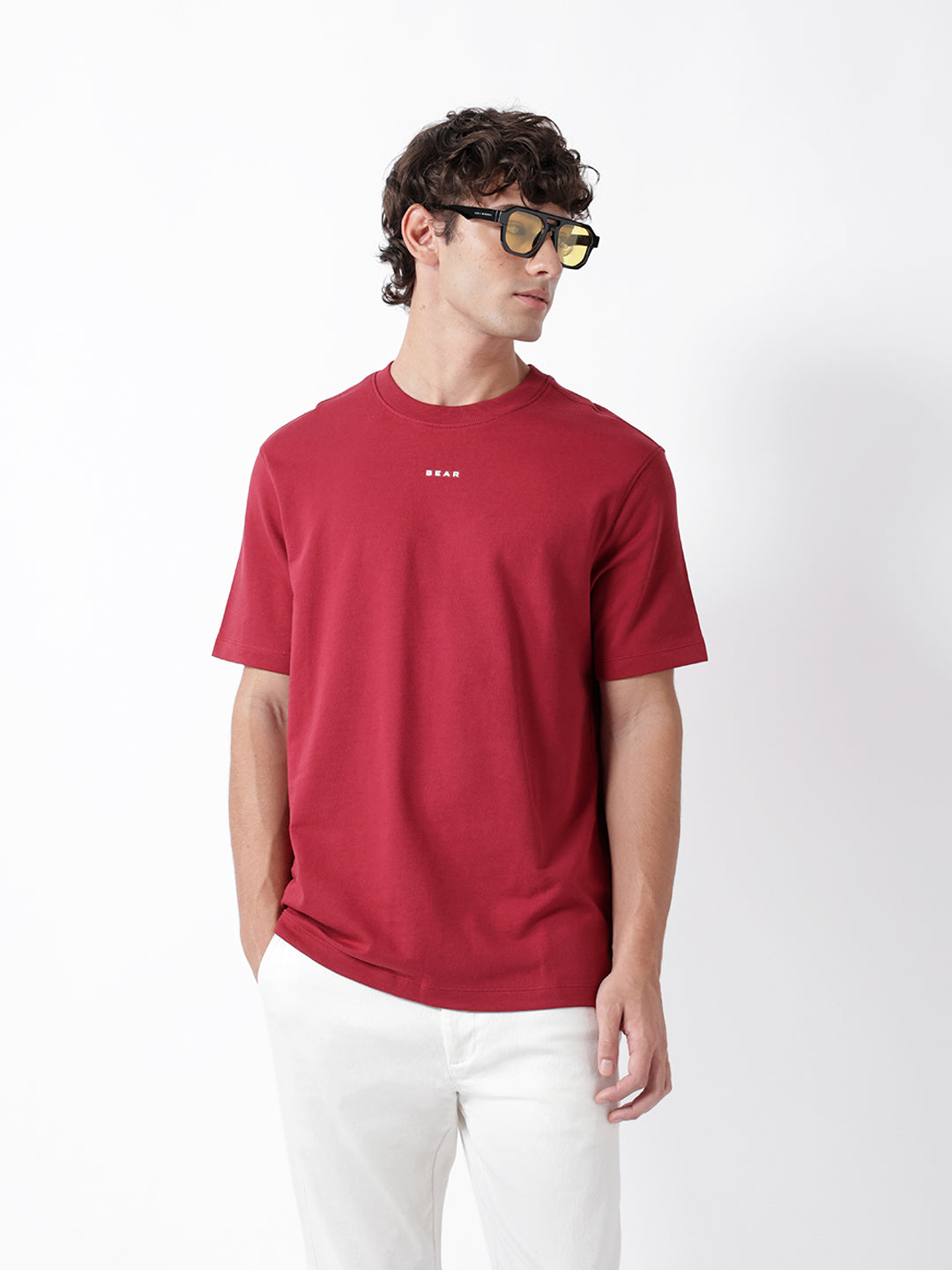 Men Red Graphic Cotton Crew Neck T-Shirt