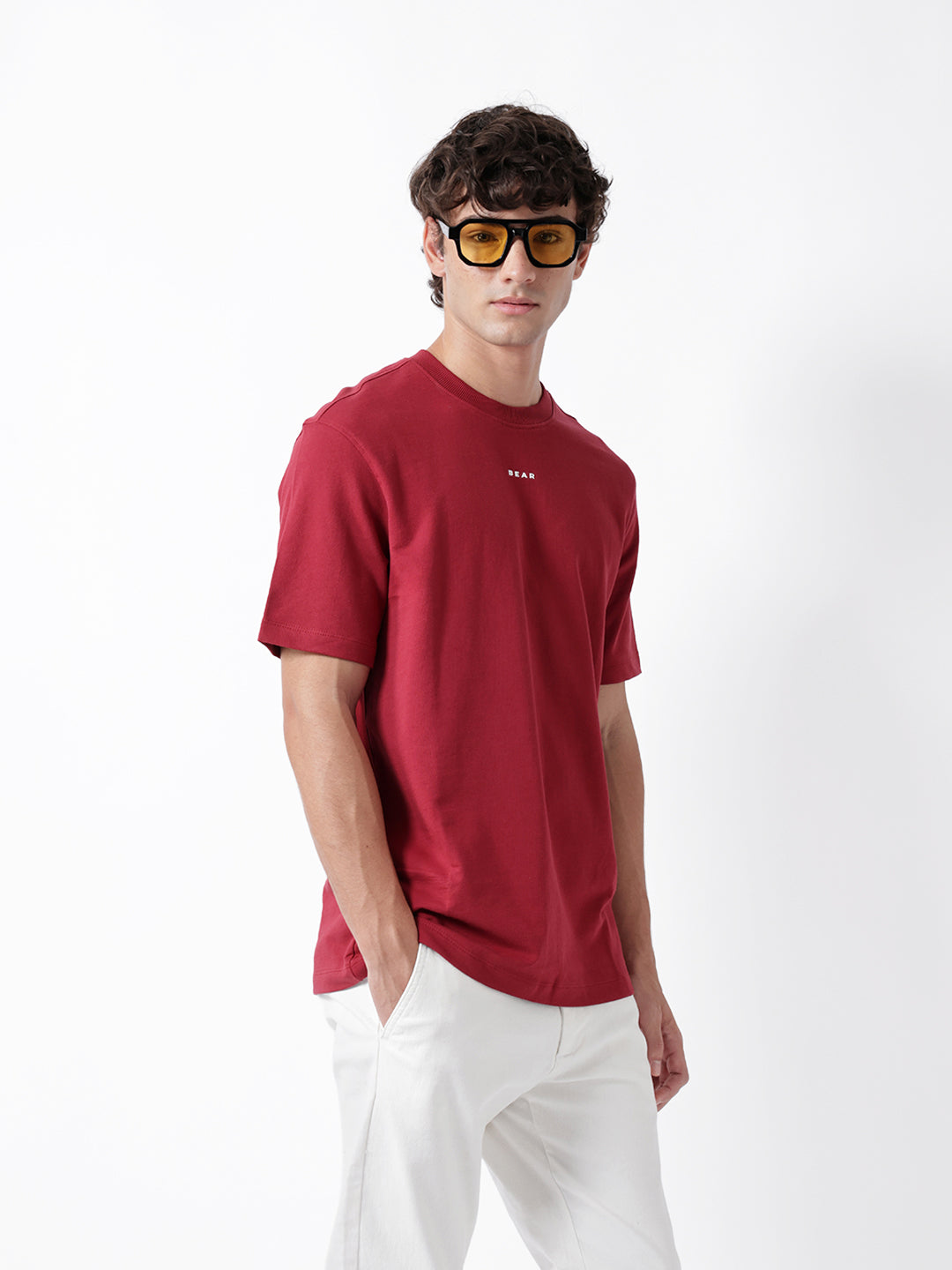 Men Red Graphic Cotton Crew Neck T-Shirt