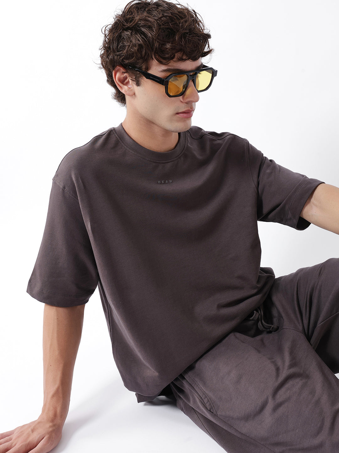 Men Grey Solid Cotton Crew Neck T-Shirt