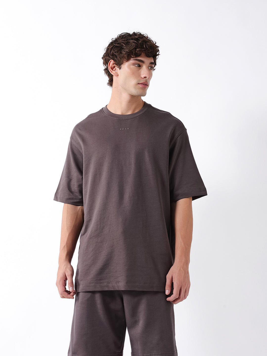 Men Grey Solid Cotton Crew Neck T-Shirt