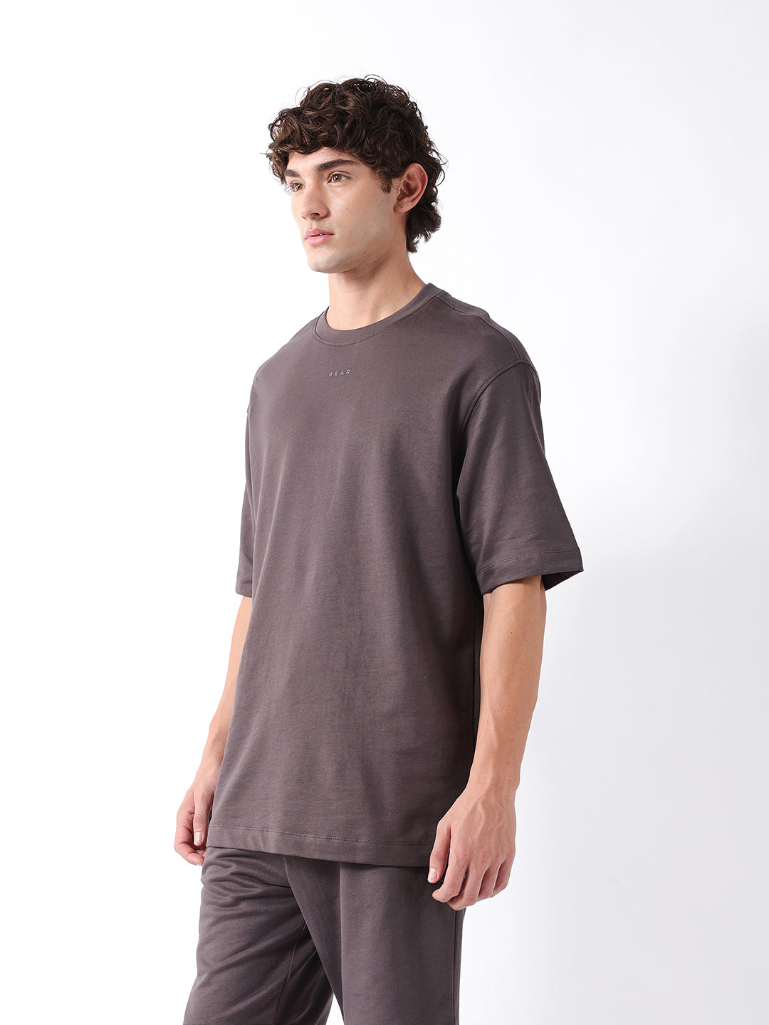 Men Grey Solid Cotton Crew Neck T-Shirt