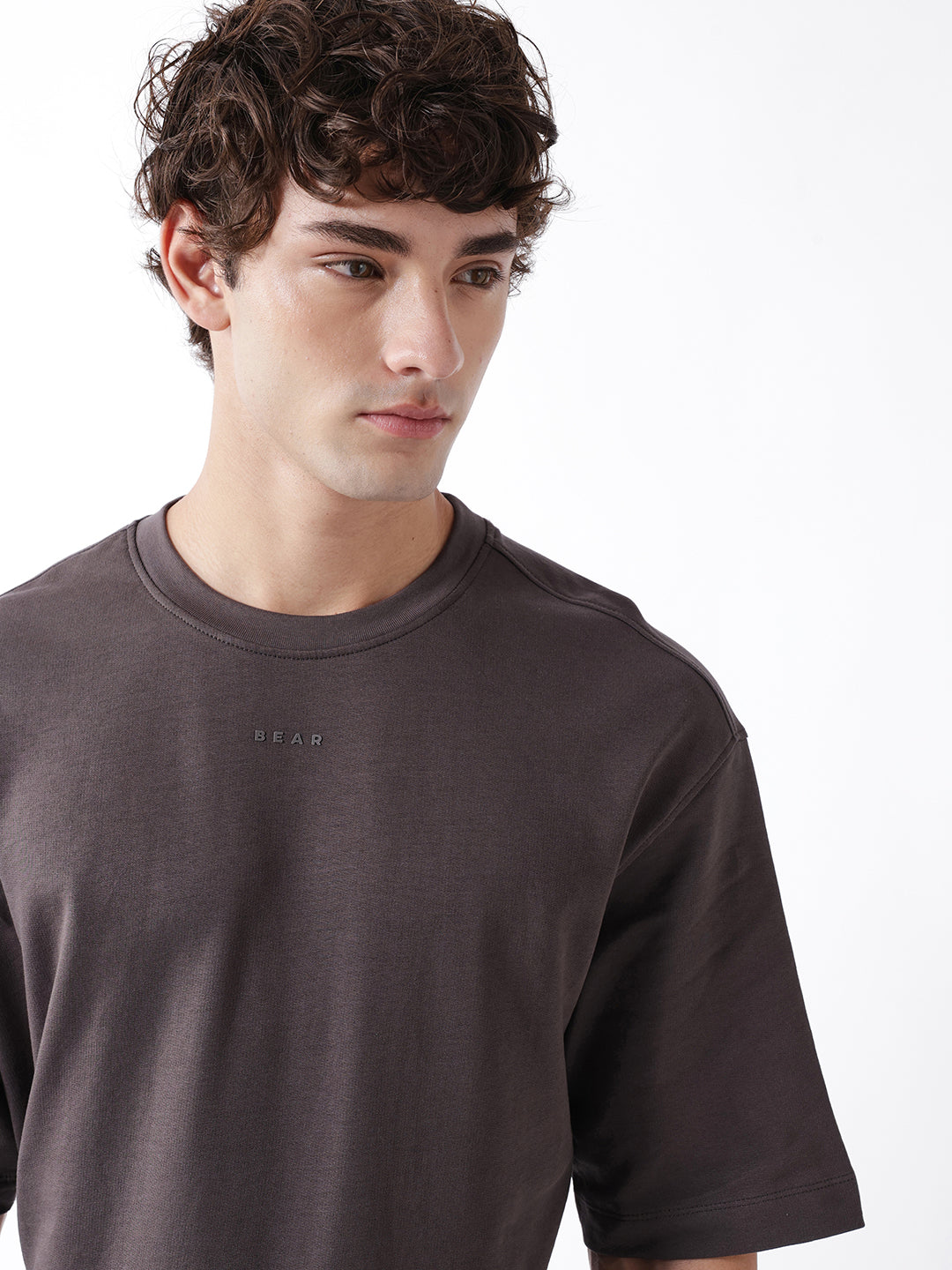 Men Grey Solid Cotton Crew Neck T-Shirt