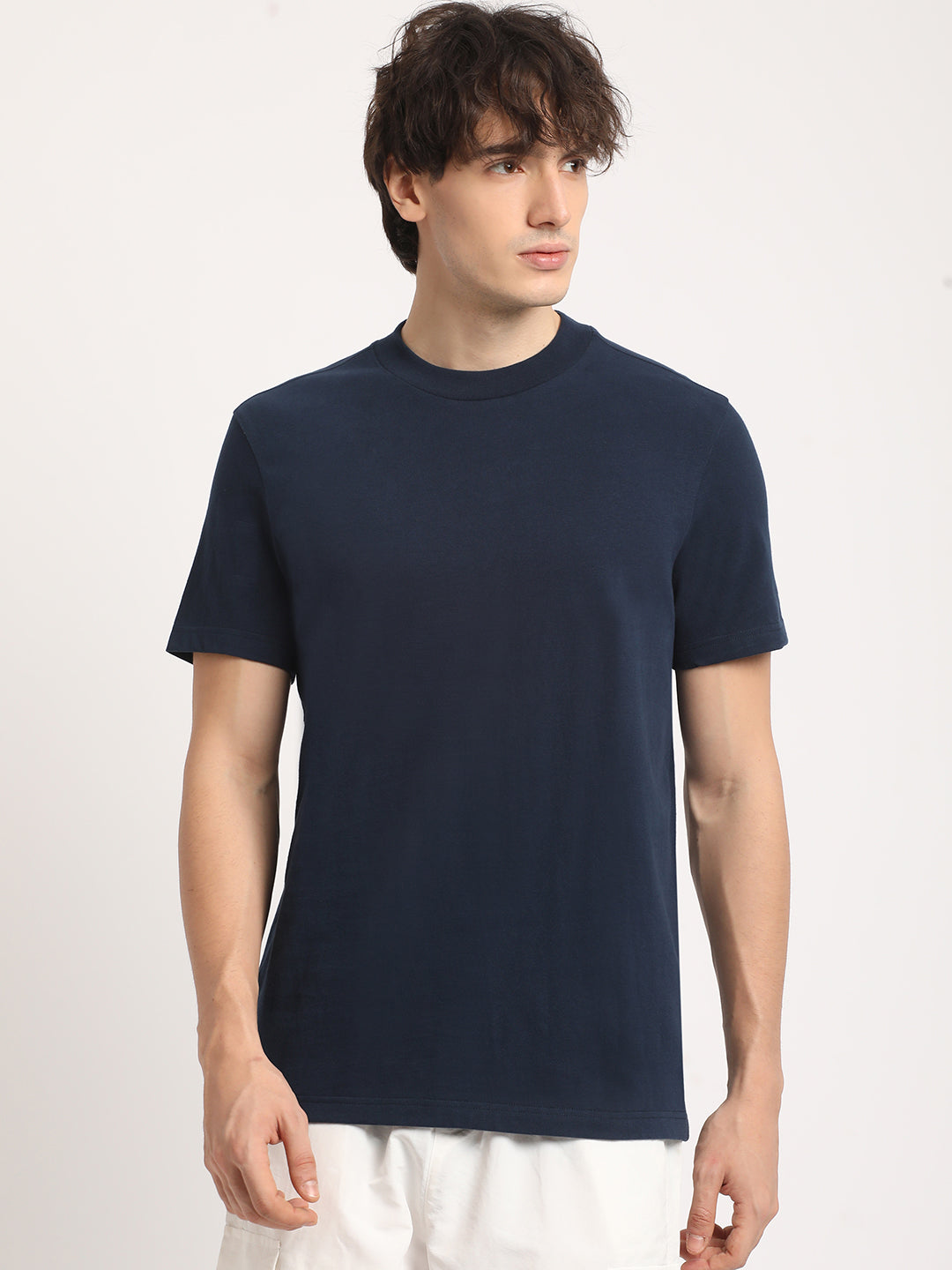 Men Blue Solid Regular Fit cotton Tshirt