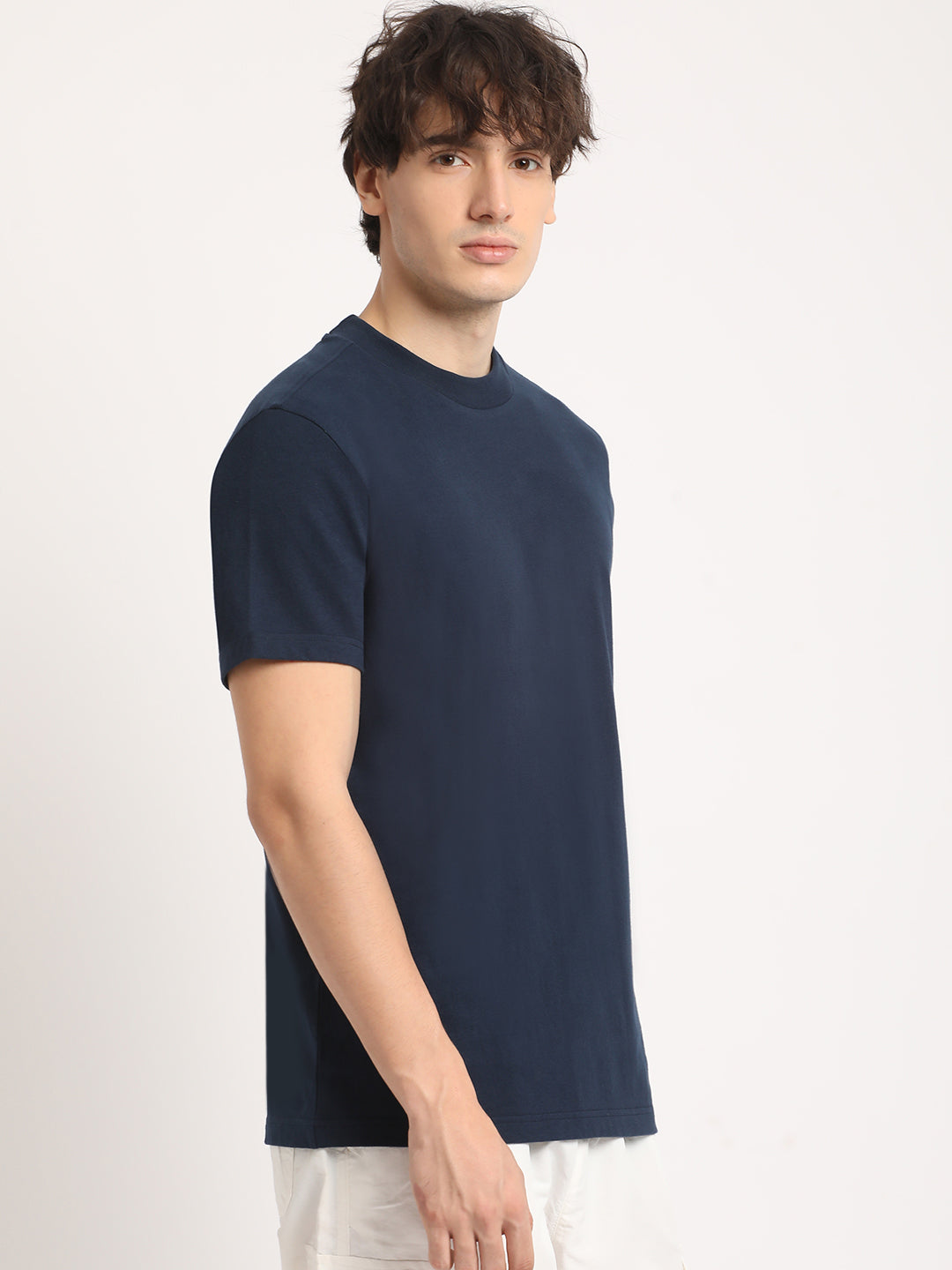 Men Blue Solid Regular Fit cotton Tshirt