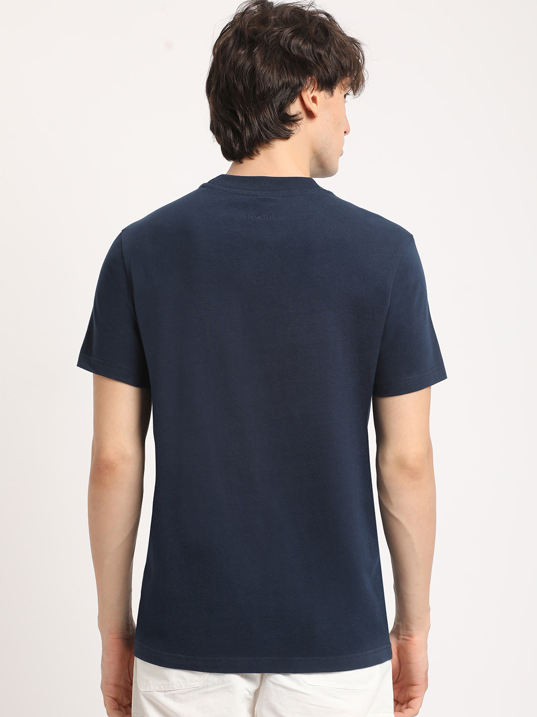 Men Blue Solid Regular Fit cotton Tshirt