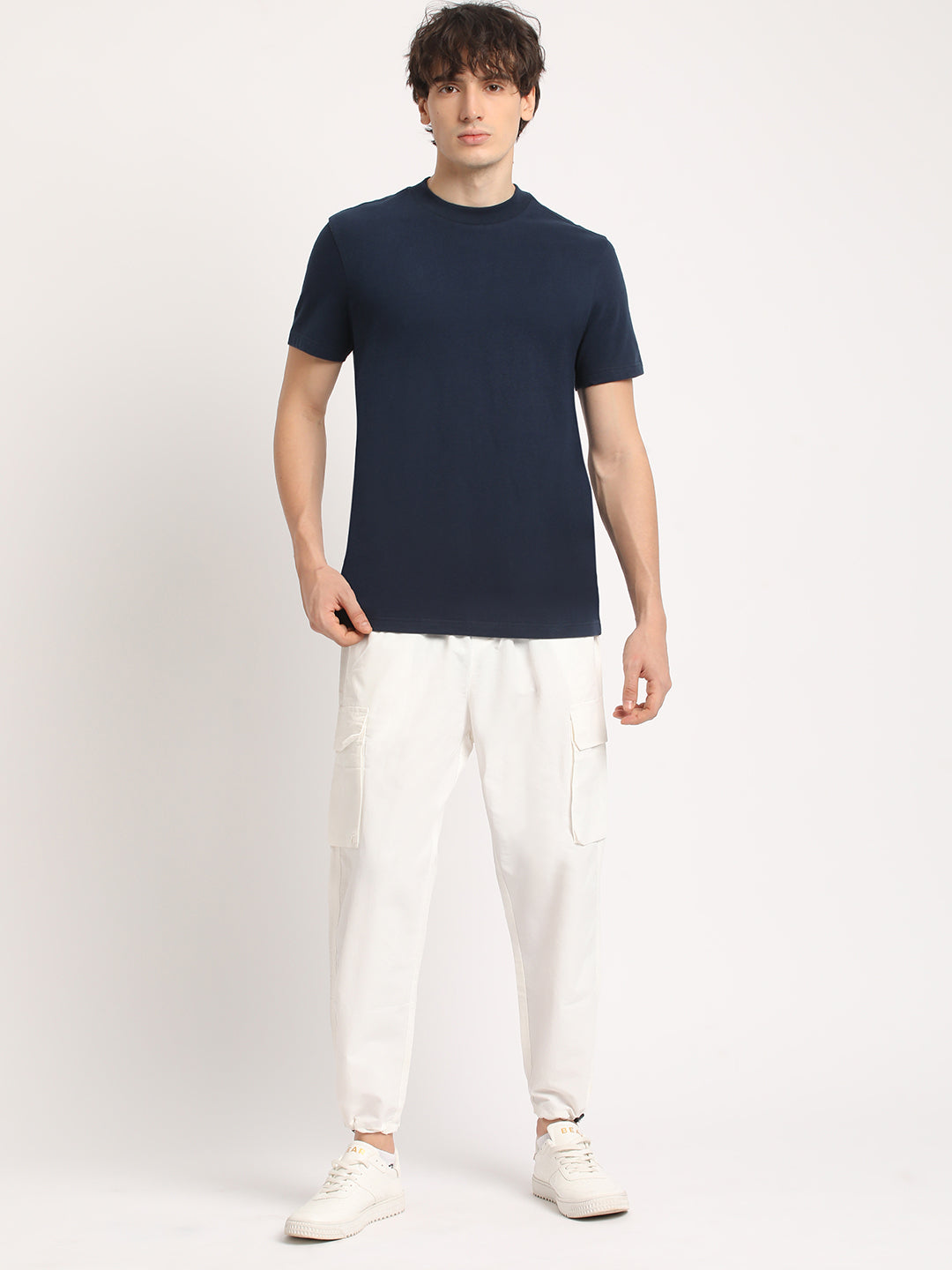 Men Blue Solid Regular Fit cotton Tshirt