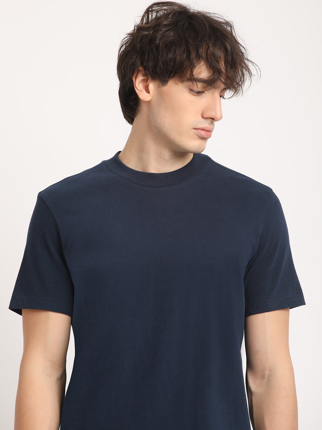 Men Blue Solid Regular Fit cotton Tshirt