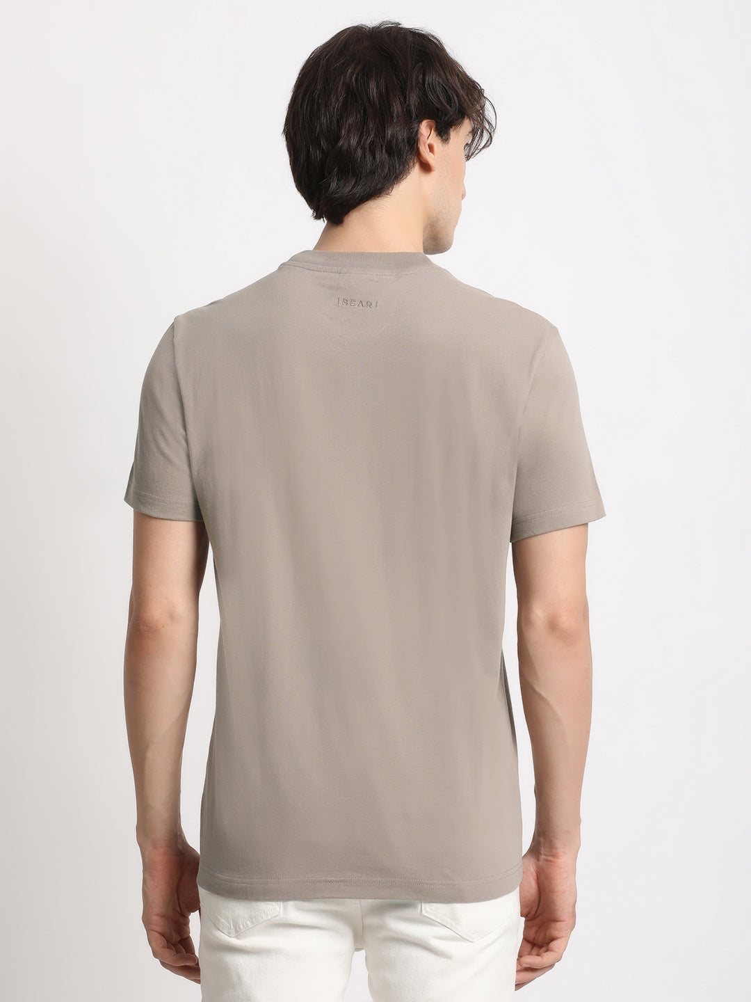 Men Beige Solid Regular Fit Round Neck T Shirt | The Bear House