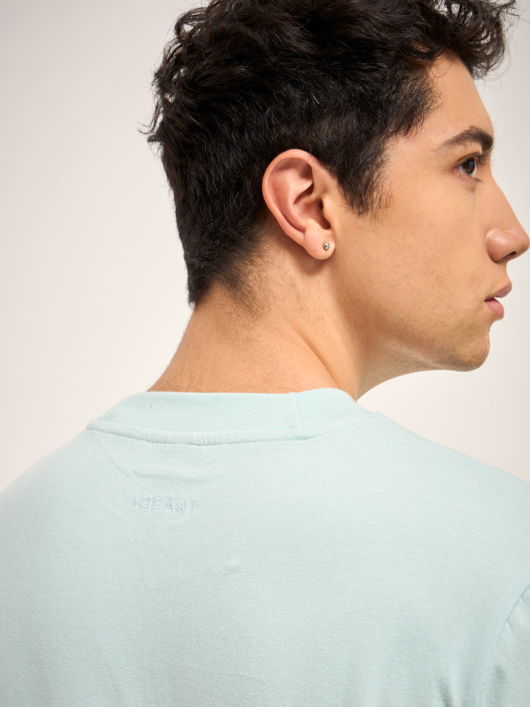 Men Light Blue Solid Crew Neck Regular Fit T-Shirt