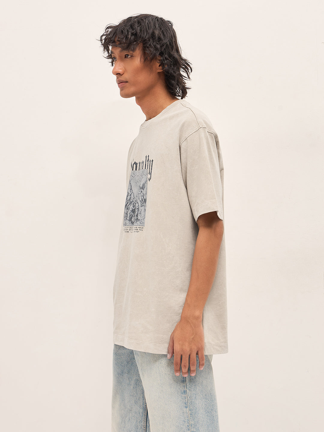 Men Beige Oversized T-Shirt