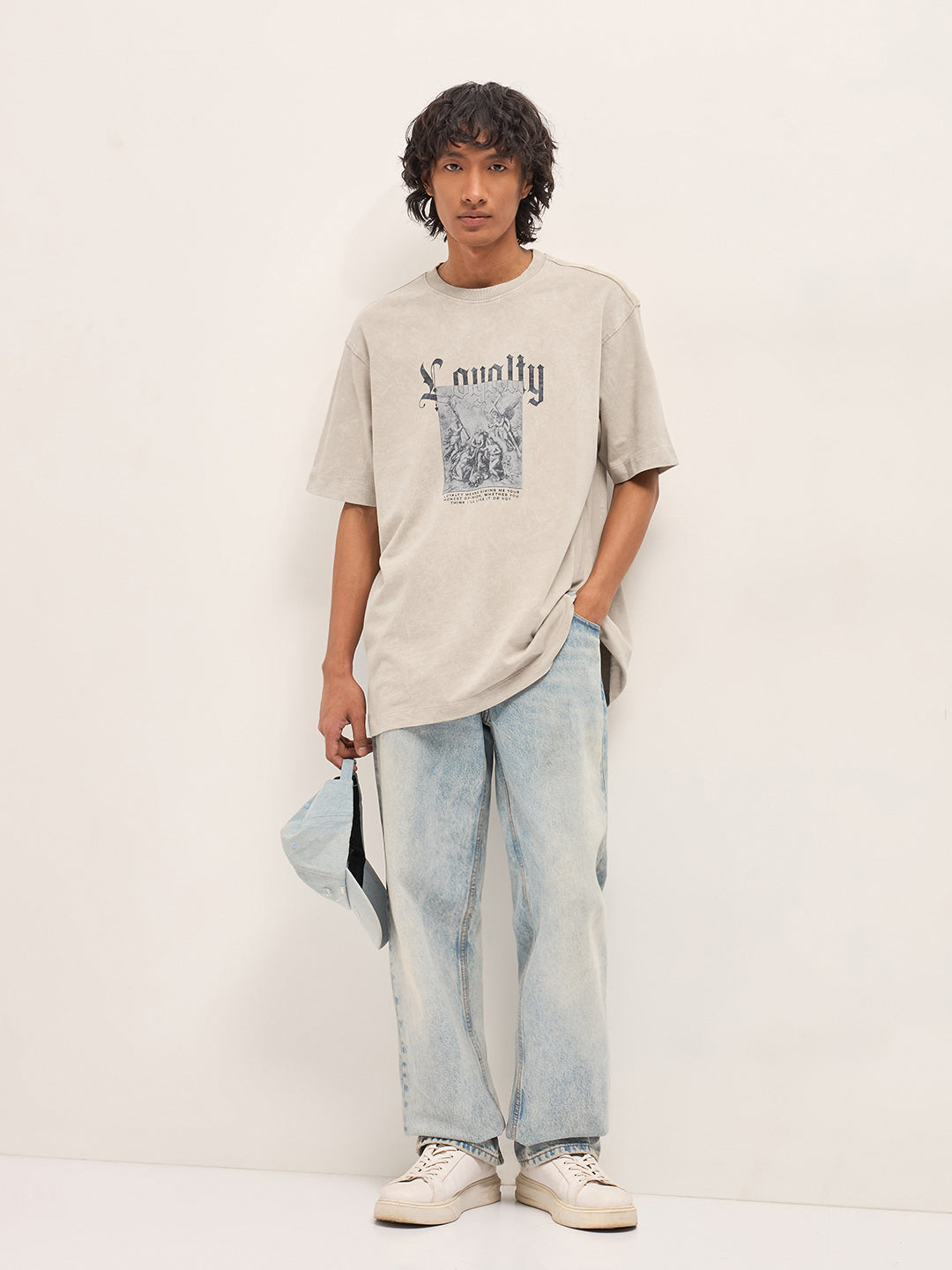 Men Beige Oversized T-Shirt