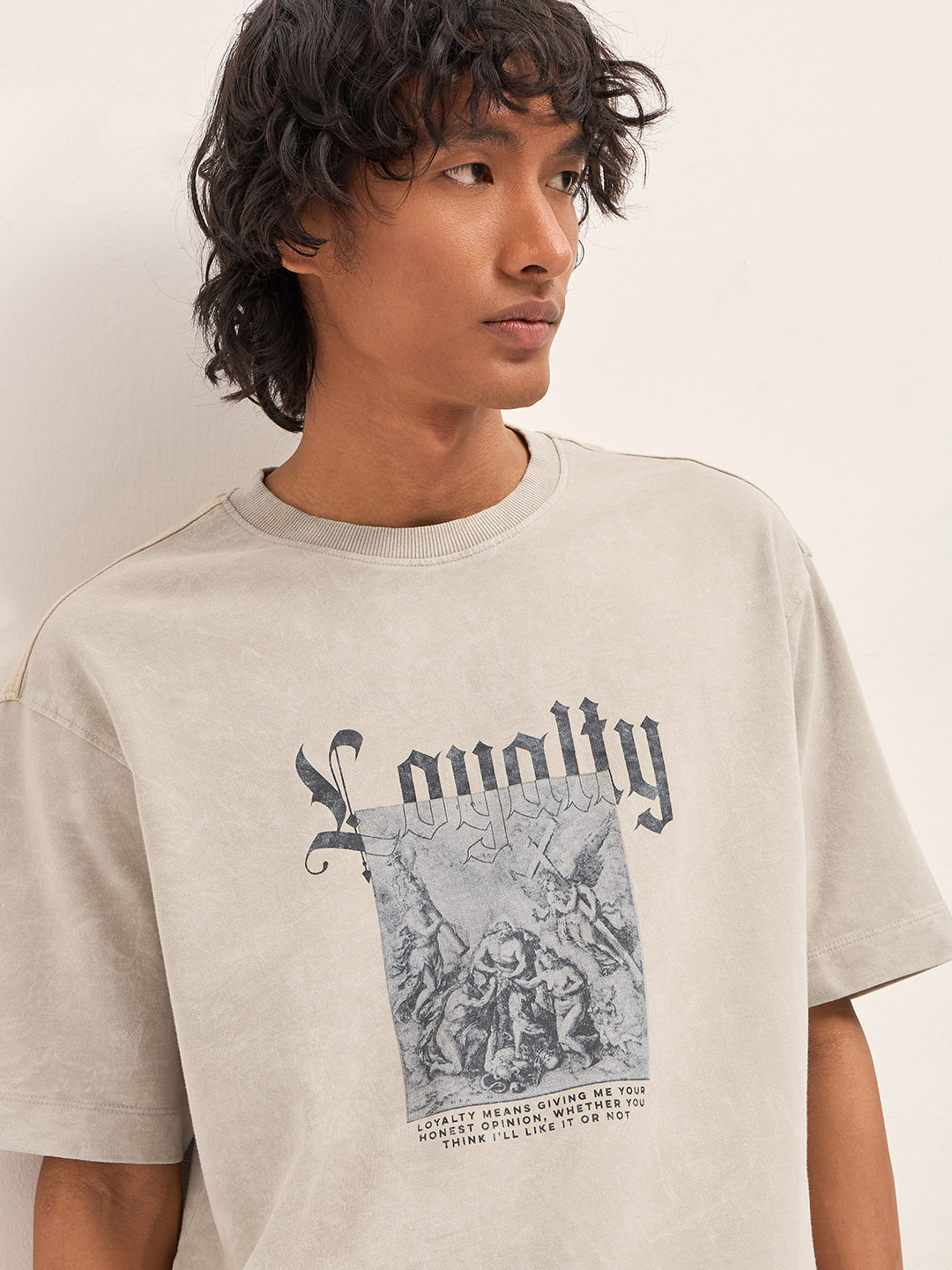Men Beige Oversized T-Shirt
