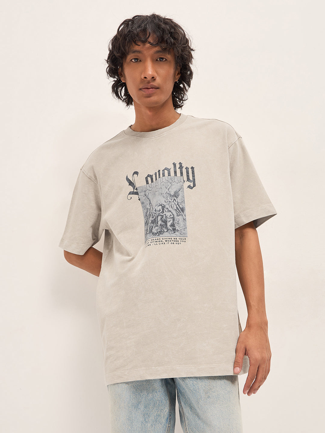 Men Beige Oversized T-Shirt