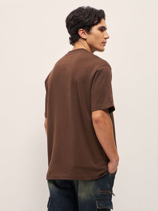 Men Brown 3D graphic Design Crew Neck Oversize T-Shirt