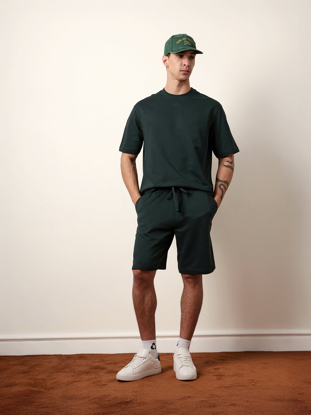 Men Green Half Sleeve Oversize T-Shirt