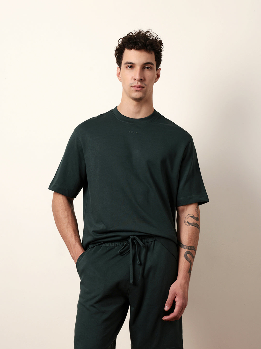 Men Green Half Sleeve Oversize T-Shirt