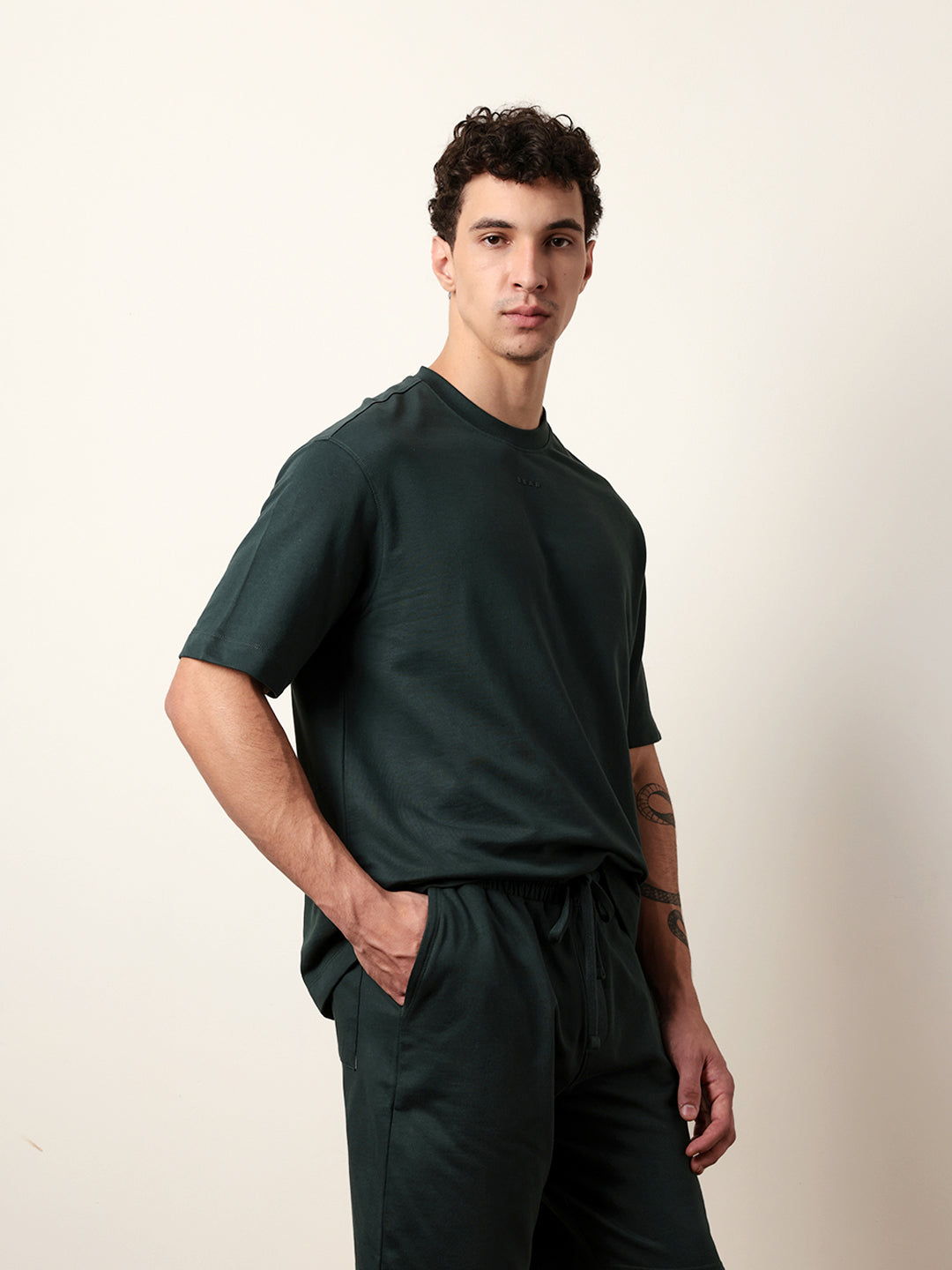 Men Green Half Sleeve Oversize T-Shirt