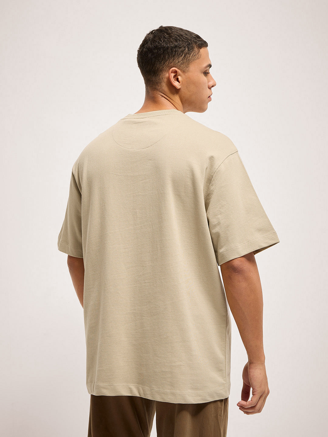 Men Beige 3D graphic Design Crew Neck T-Shirt