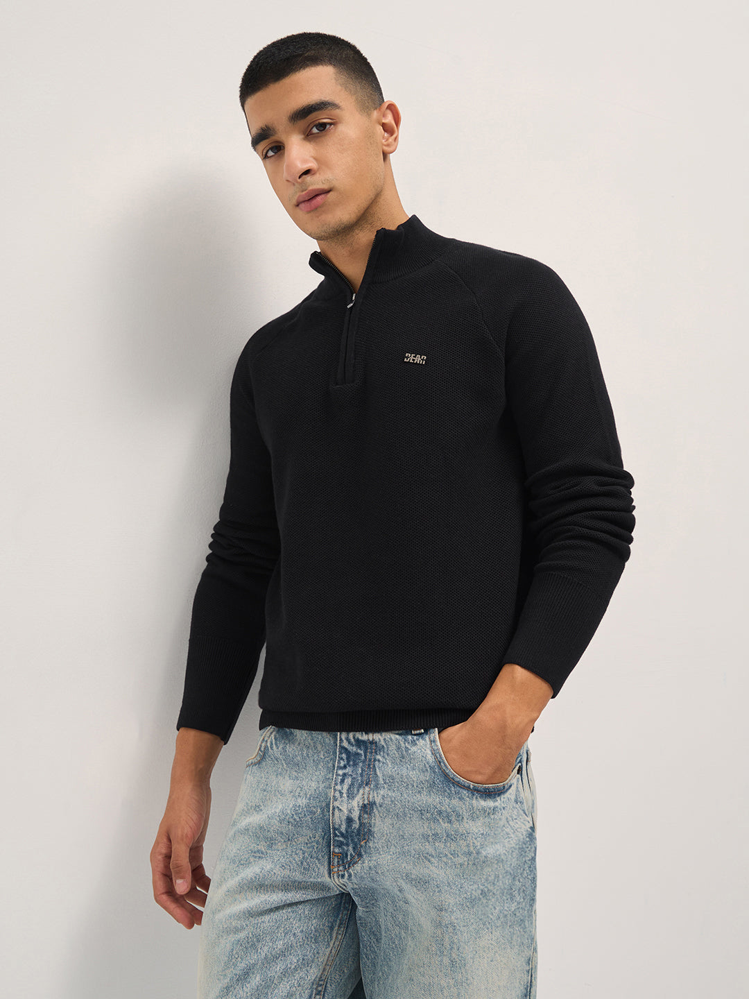 Men Black Cotton Solid T-Shirt
