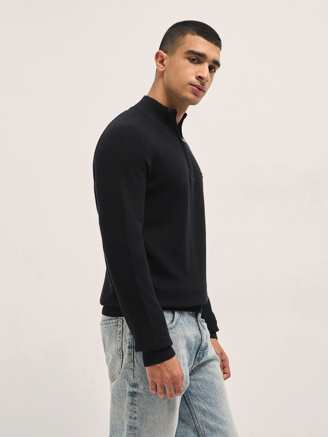 Men Black Cotton Solid T-Shirt