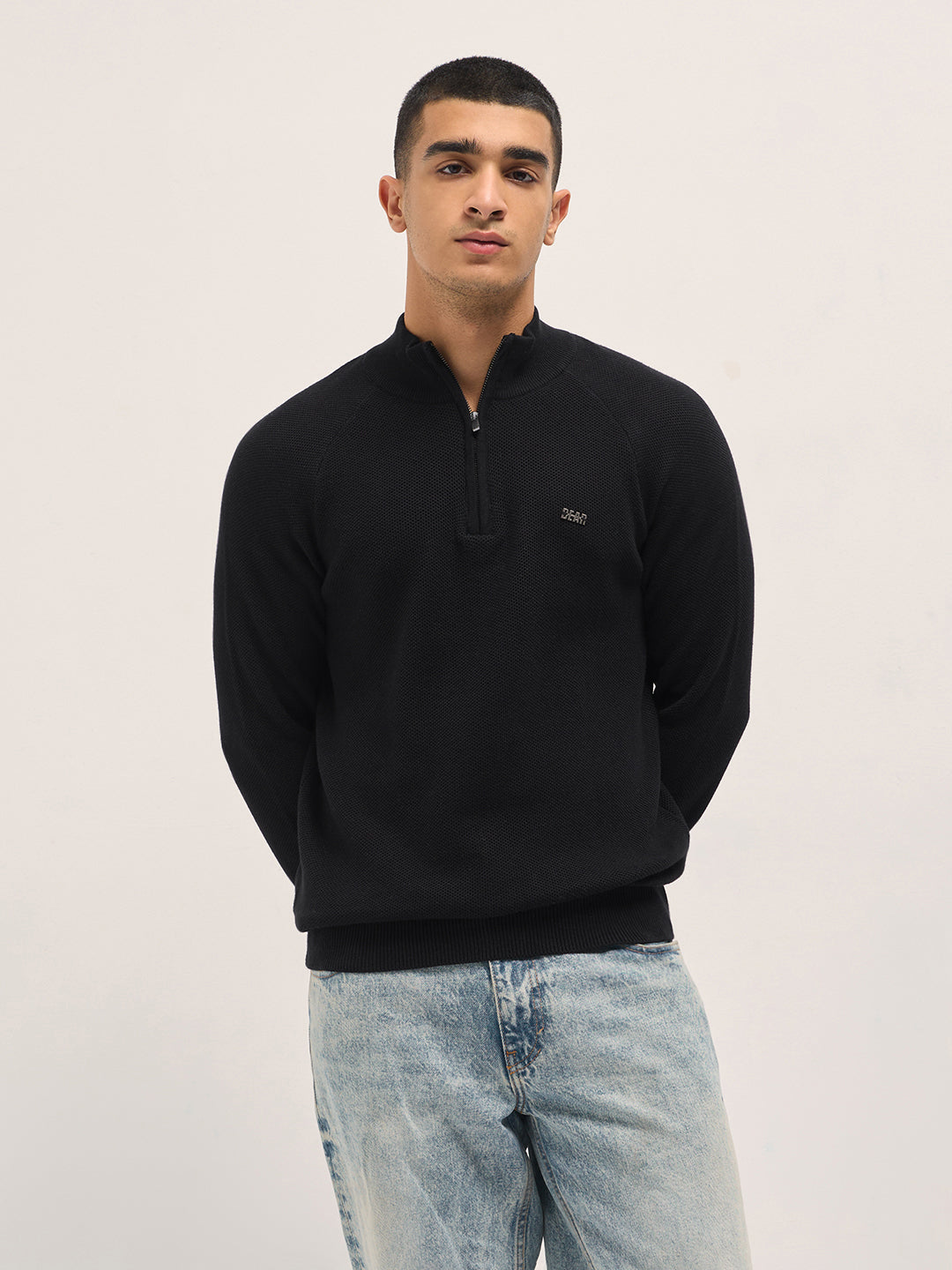 Men Black Cotton Solid T-Shirt
