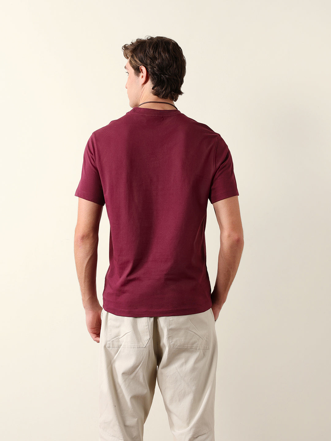 Men Pure Cotton Solid Round Neck Tshirt