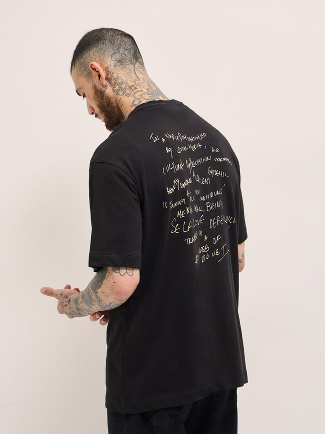 Men Black Oversize Panel-style graphic Prints Crew Neck T-shirt
