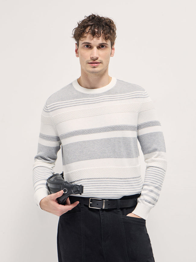 Men Striped Ribbed Crew Neck T-shirt