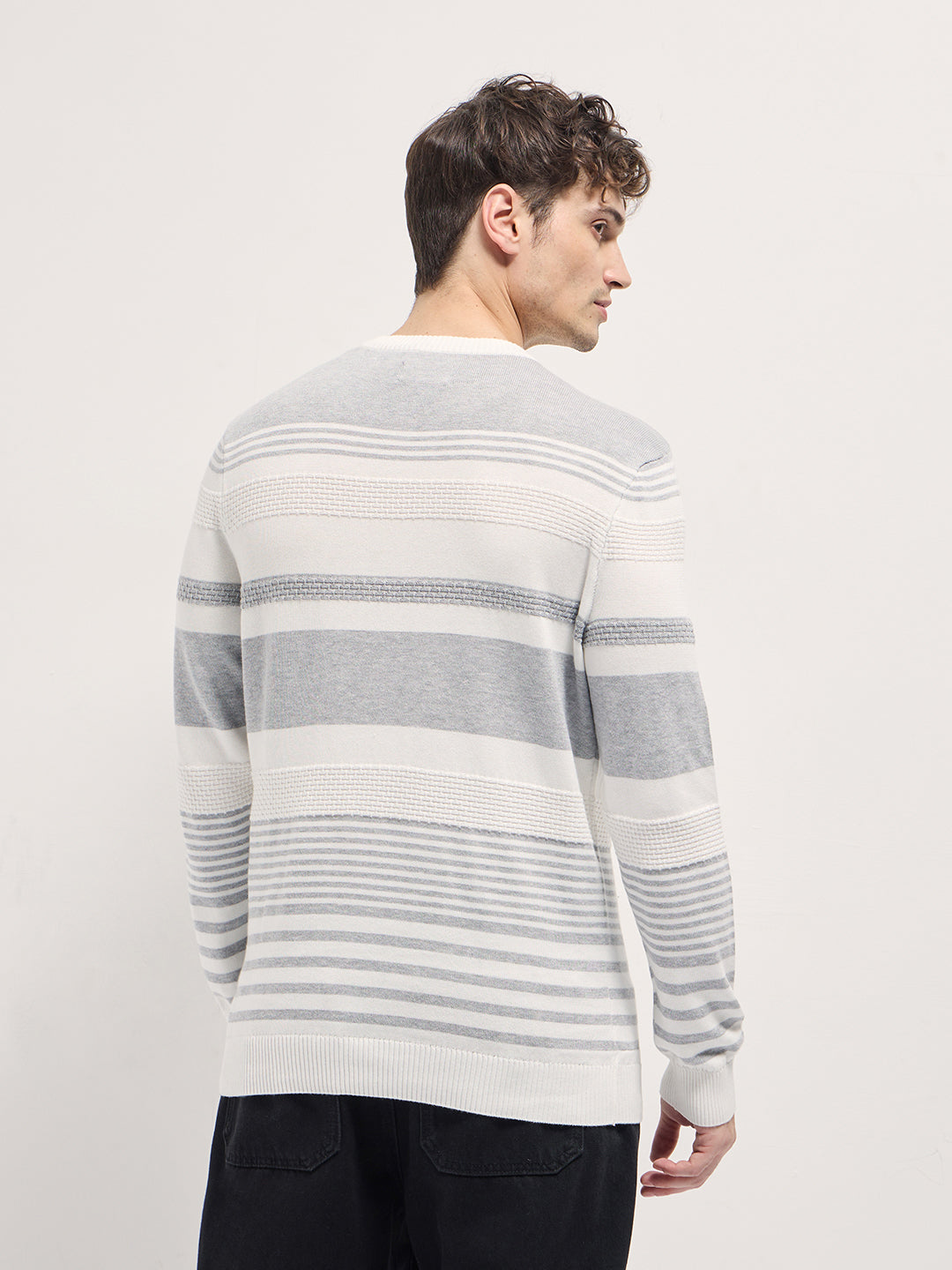 Men Striped Ribbed Crew Neck T-shirt