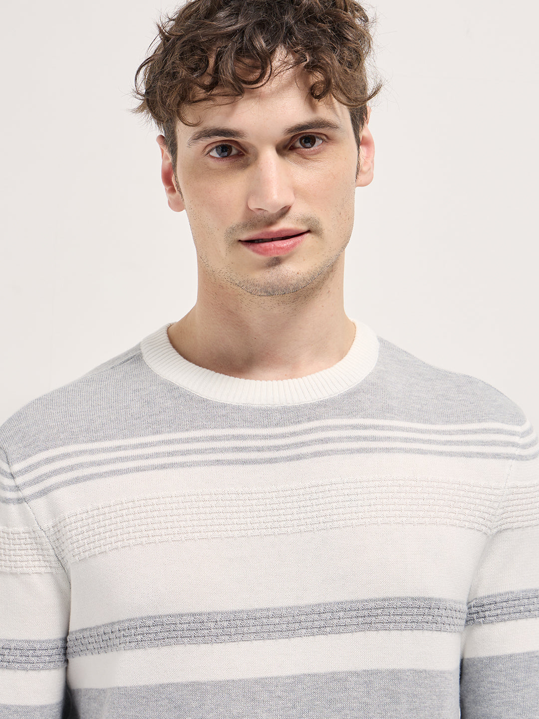 Men Striped Ribbed Crew Neck T-shirt