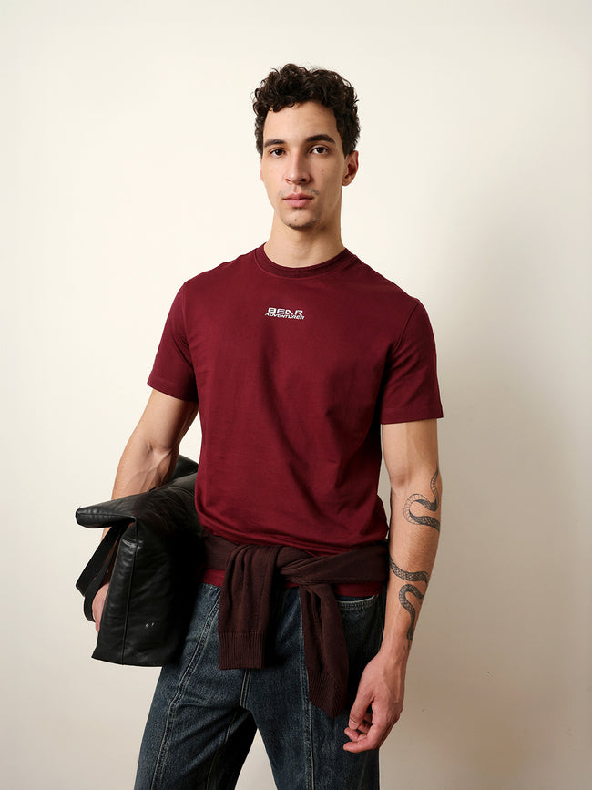 Men Maroon Half Sleeve Regular T-Shirt