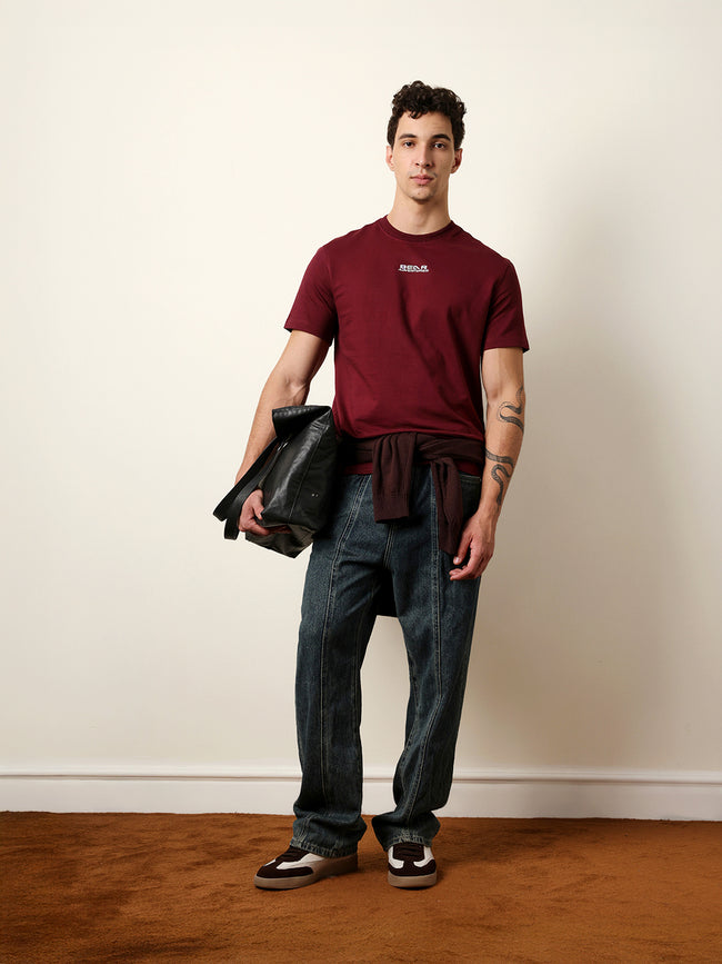 Men Maroon Half Sleeve Regular T-Shirt