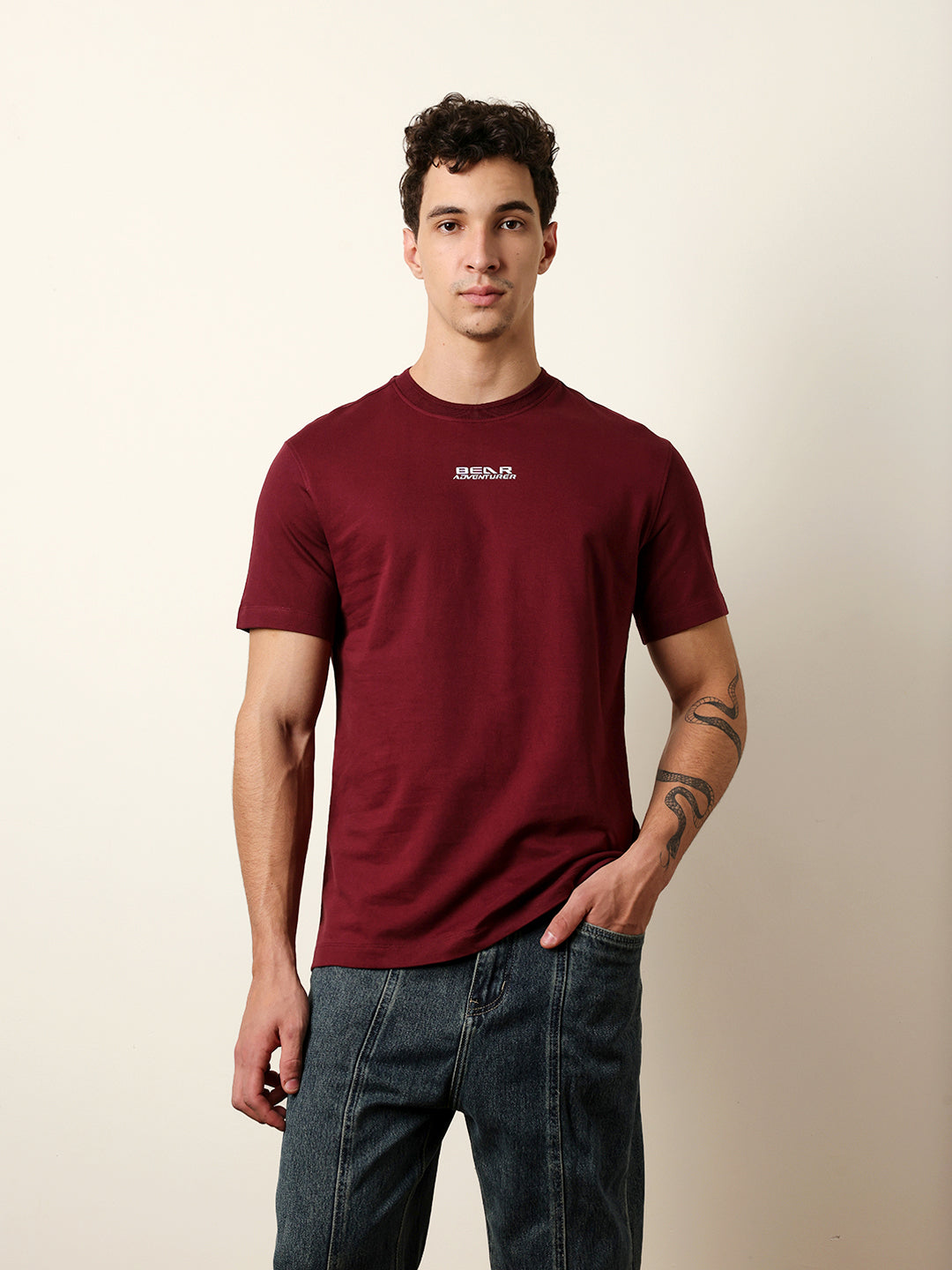 Men Maroon Half Sleeve Regular T-Shirt