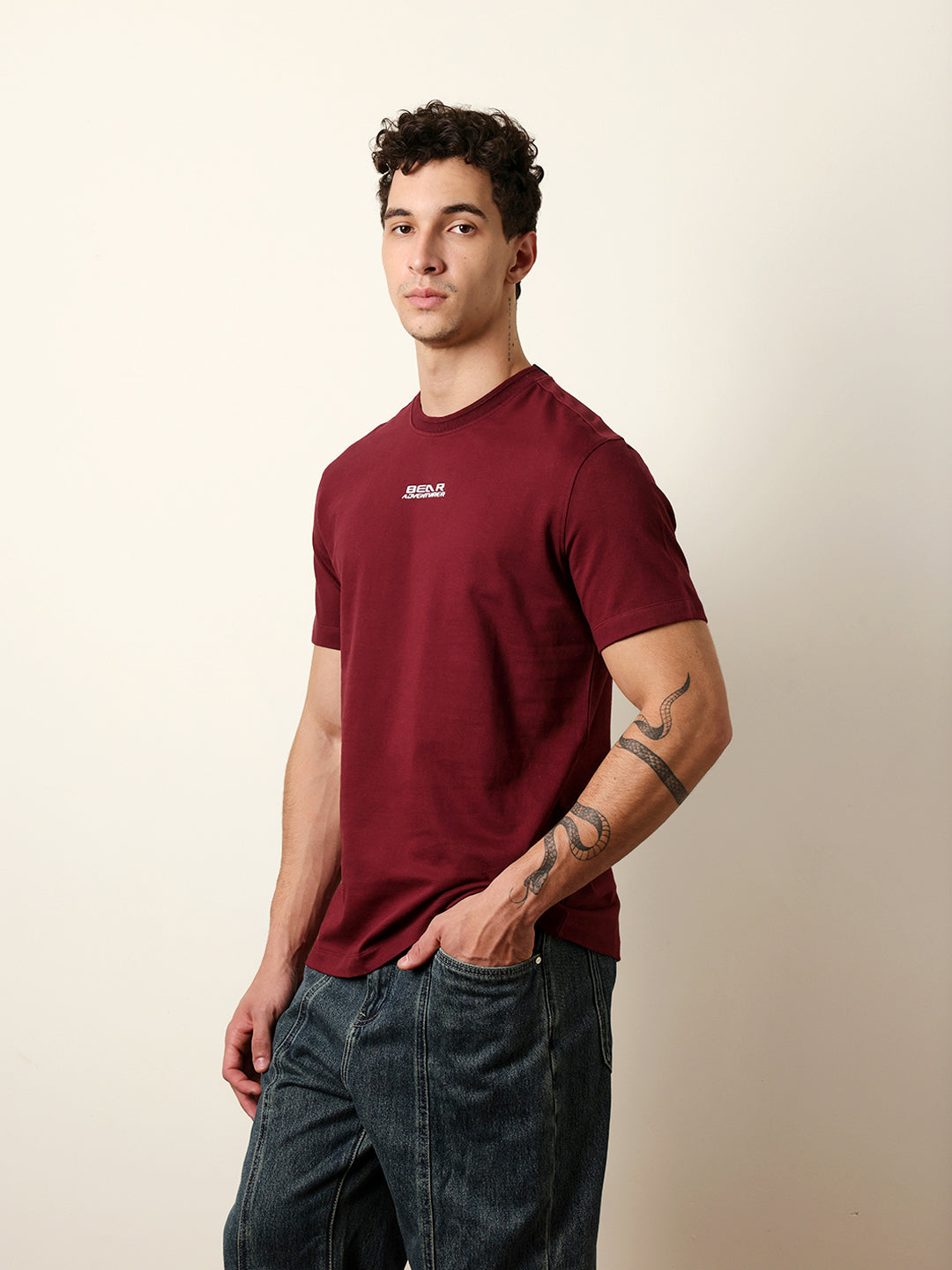 Men Maroon Half Sleeve Regular T-Shirt