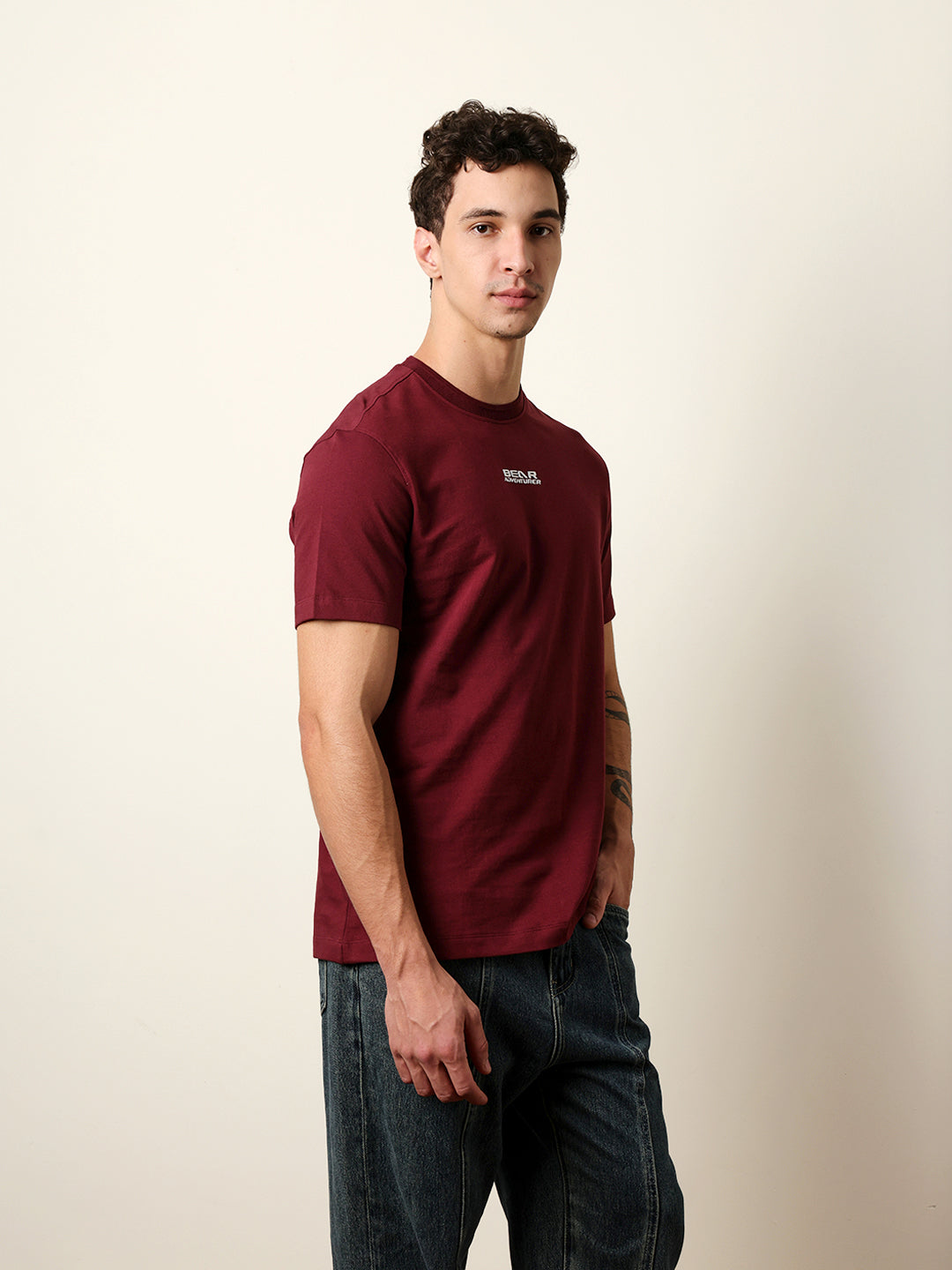 Men Maroon Half Sleeve Regular T-Shirt