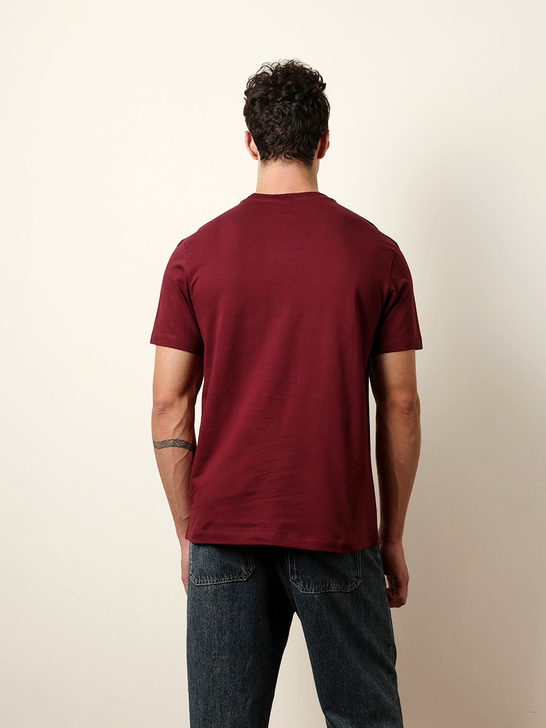Men Maroon Half Sleeve Regular T-Shirt