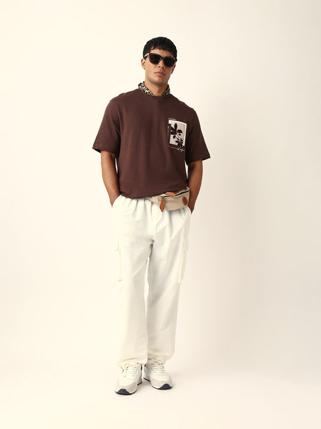 Men Brown Solid Cotton T-Shirt