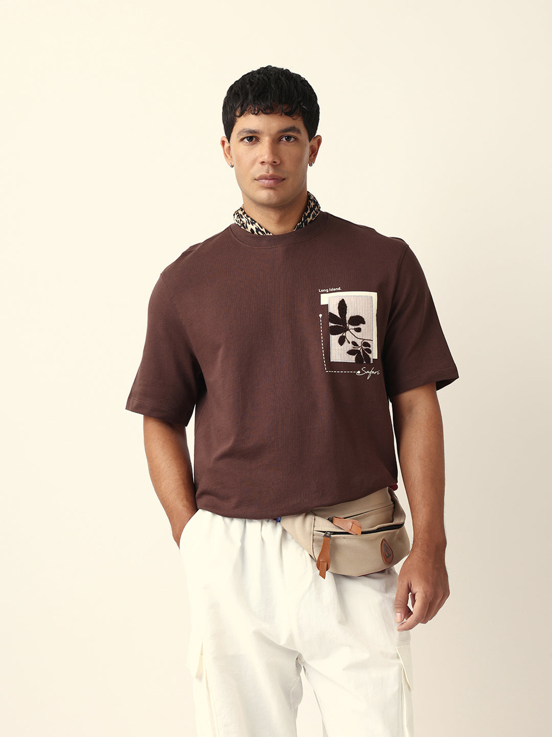 Men Brown Solid Cotton T-Shirt