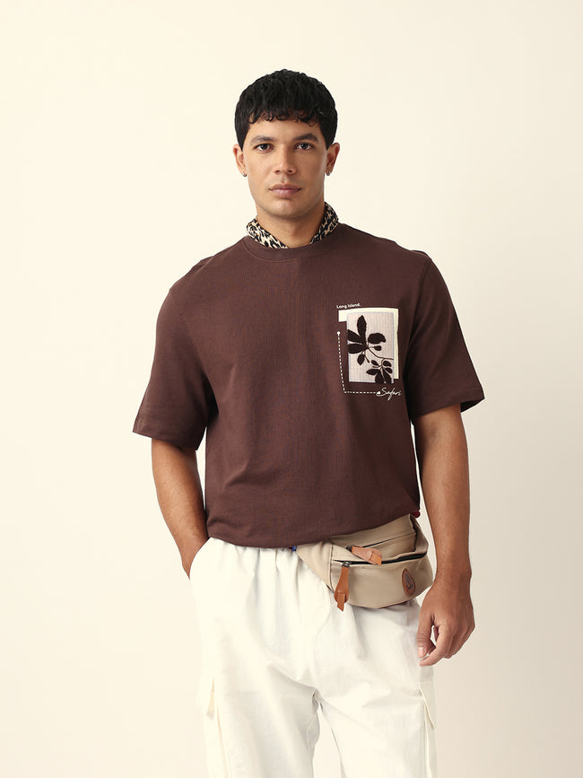 Men Brown Solid Cotton T-Shirt