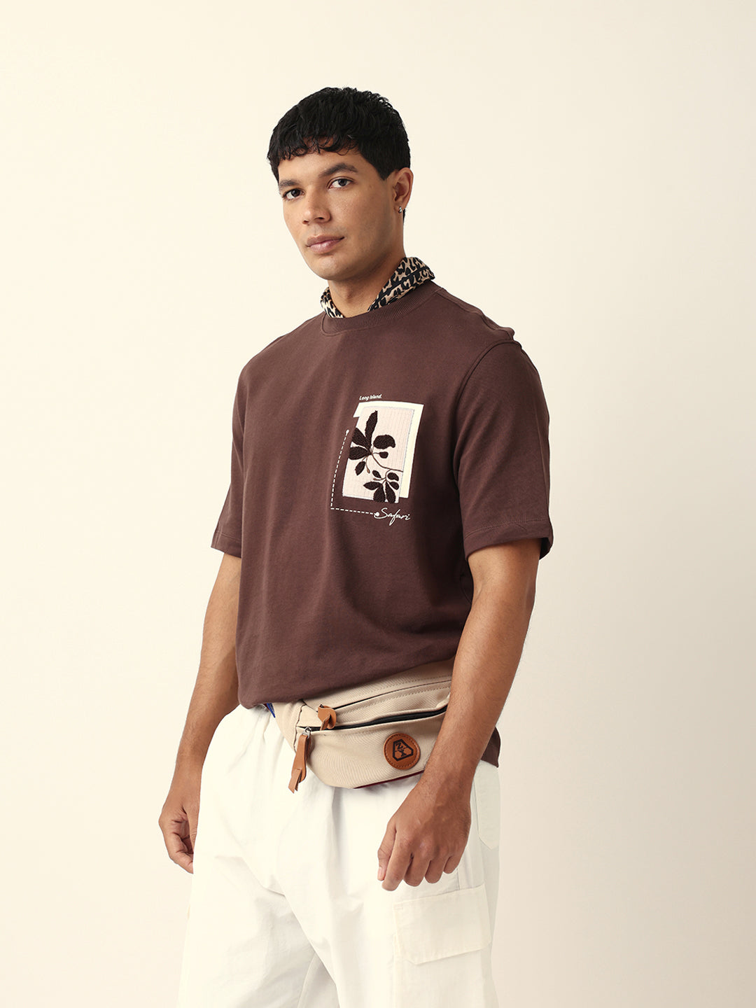Men Brown Solid Cotton T-Shirt