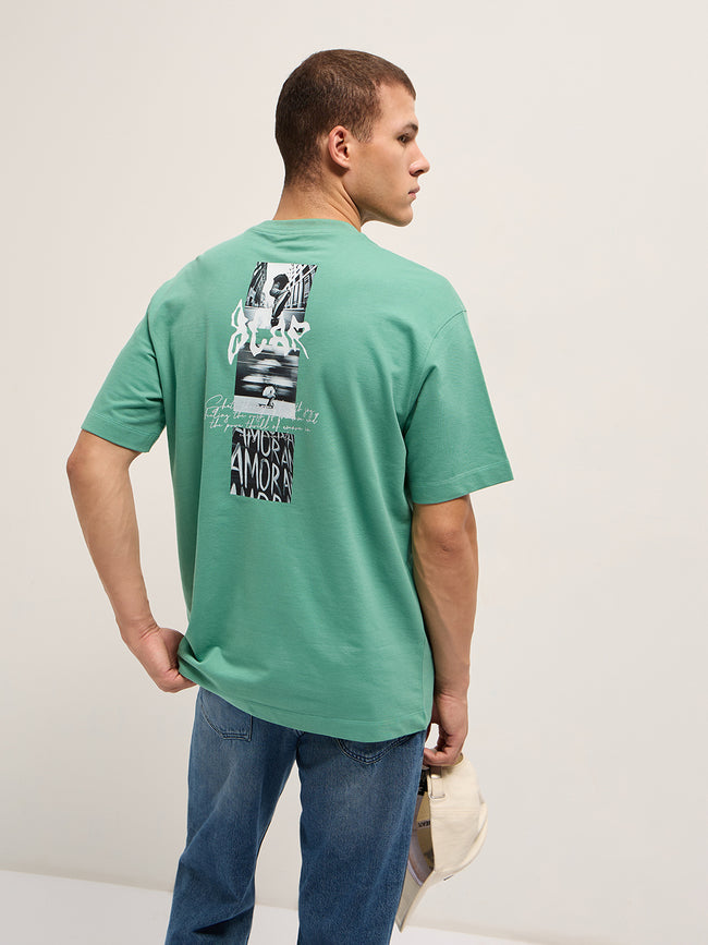 Men Green Graphic Cotton T-Shirt
