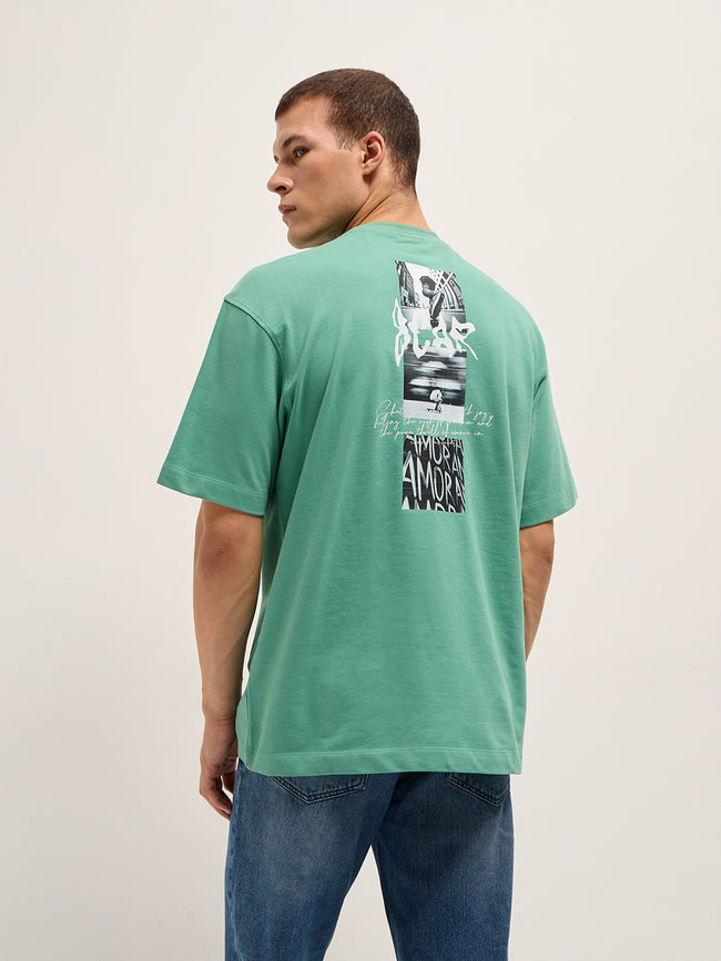 Men Green Graphic Cotton T-Shirt
