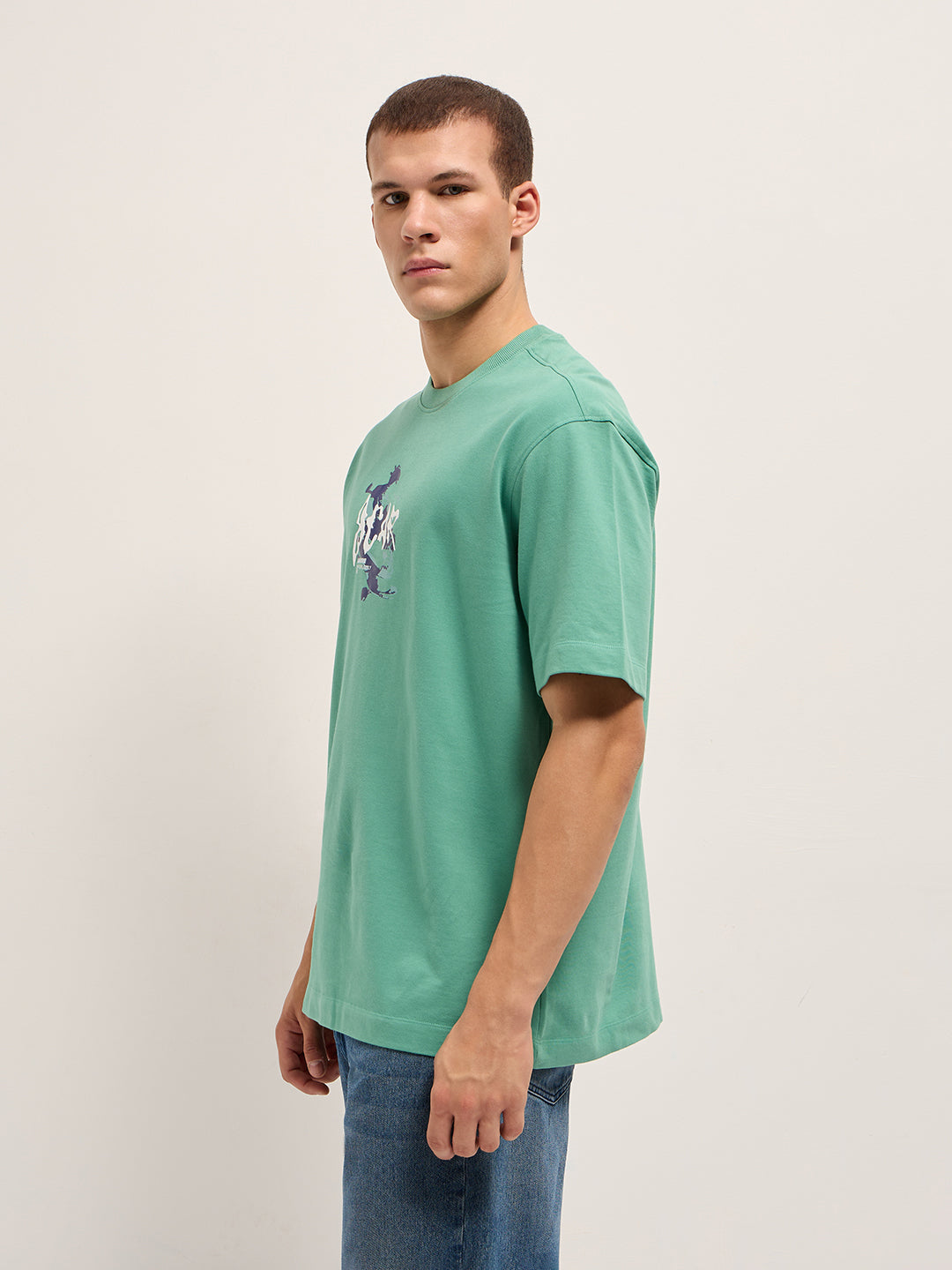 Men Green Graphic Cotton T-Shirt