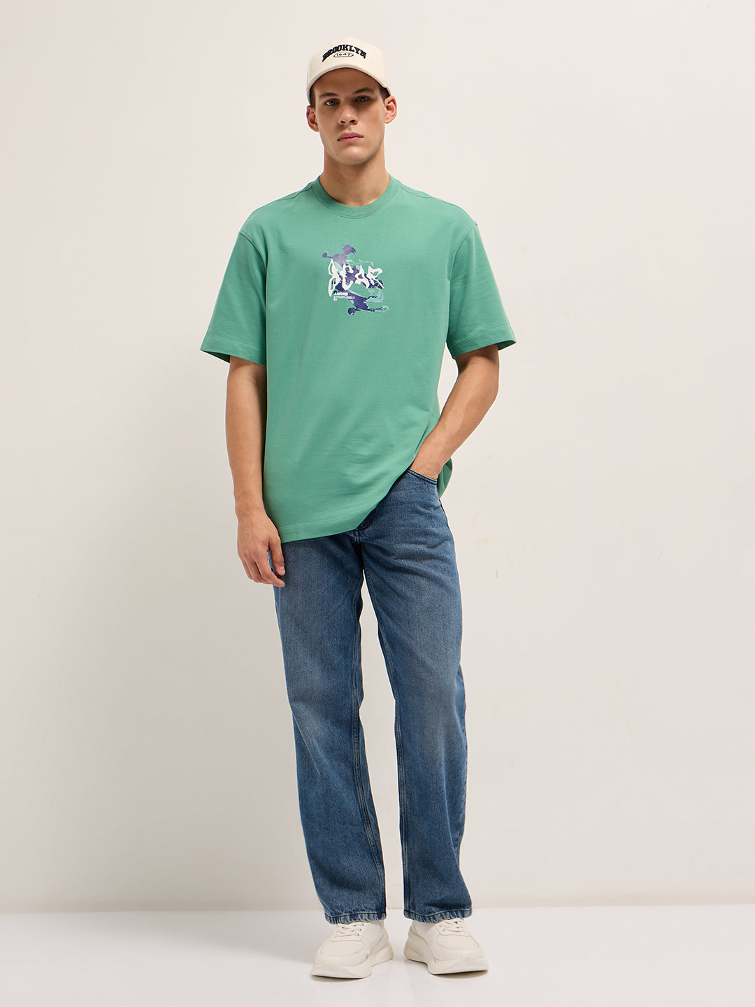 Men Green Graphic Cotton T-Shirt