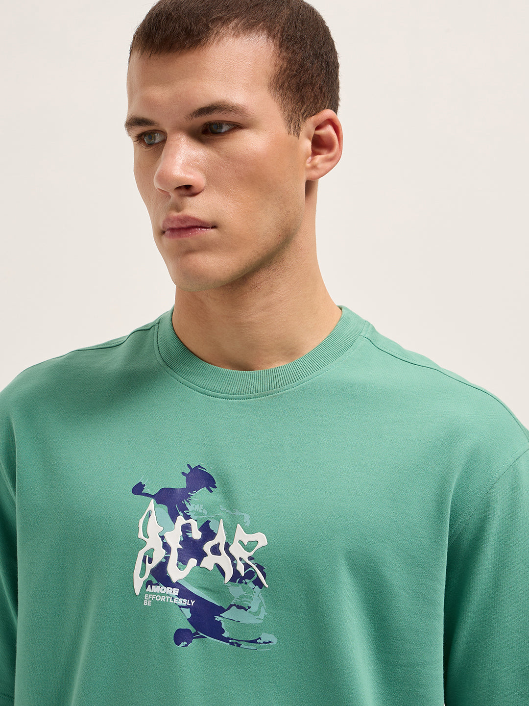 Men Green Graphic Cotton T-Shirt